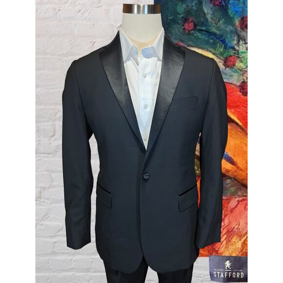 Stafford Tuxedo Jacket 40L Mens Black Suit Coat Jacket Only - Picture 6 of 14